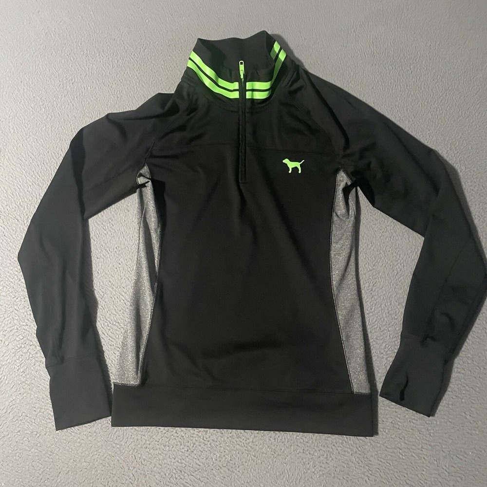 PINK Victorias Secret Ultimate Full Zip Jacket Womens S Black Green Athleisure